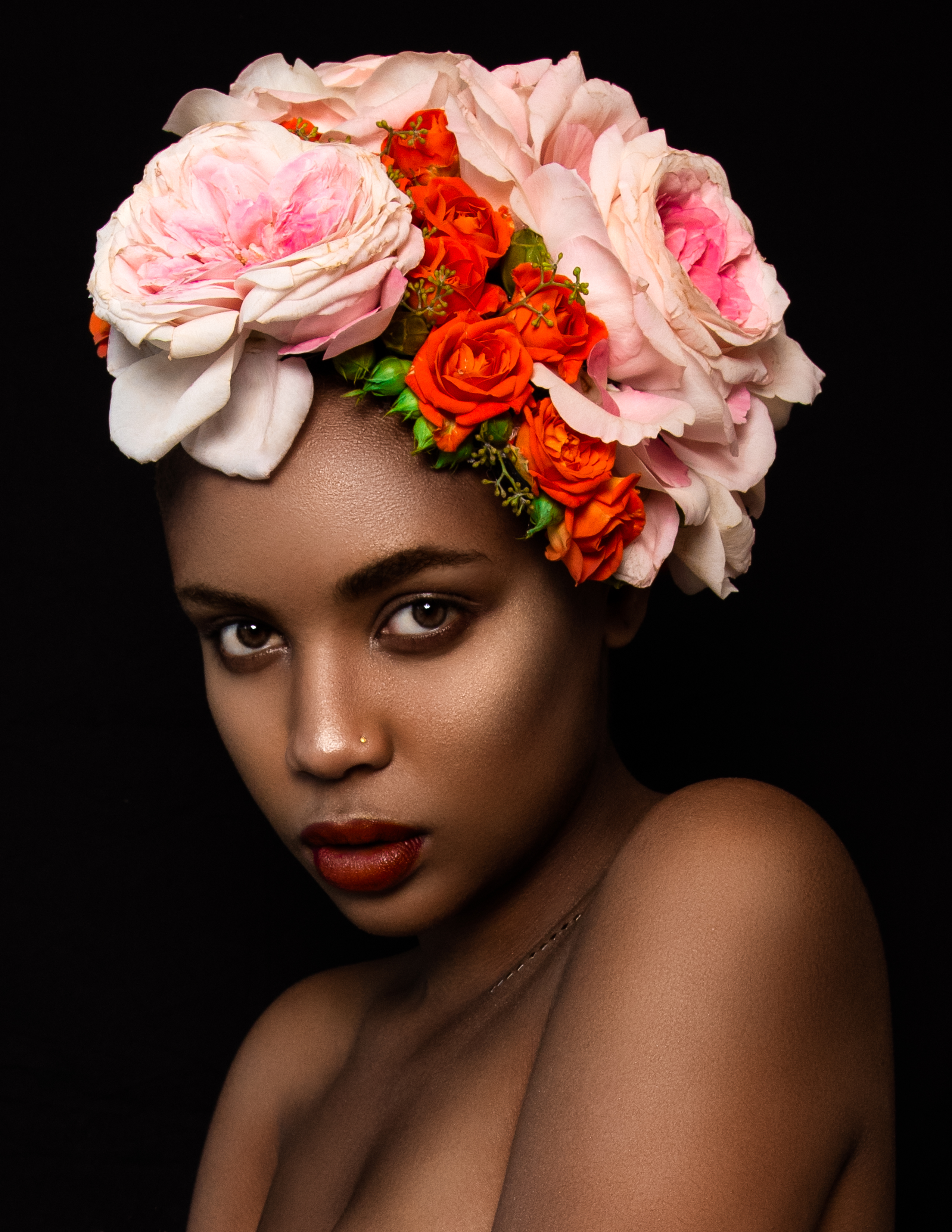 model with floral headpiece